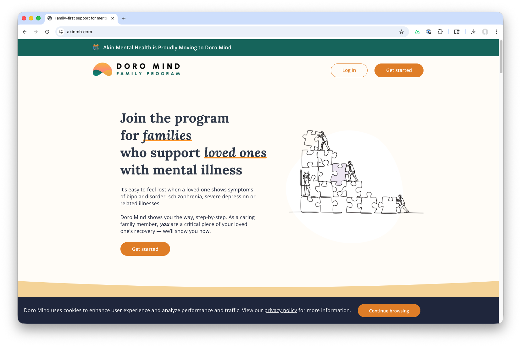 Akin Mental Health landing page — Join the program for families who support loved ones with mental illness