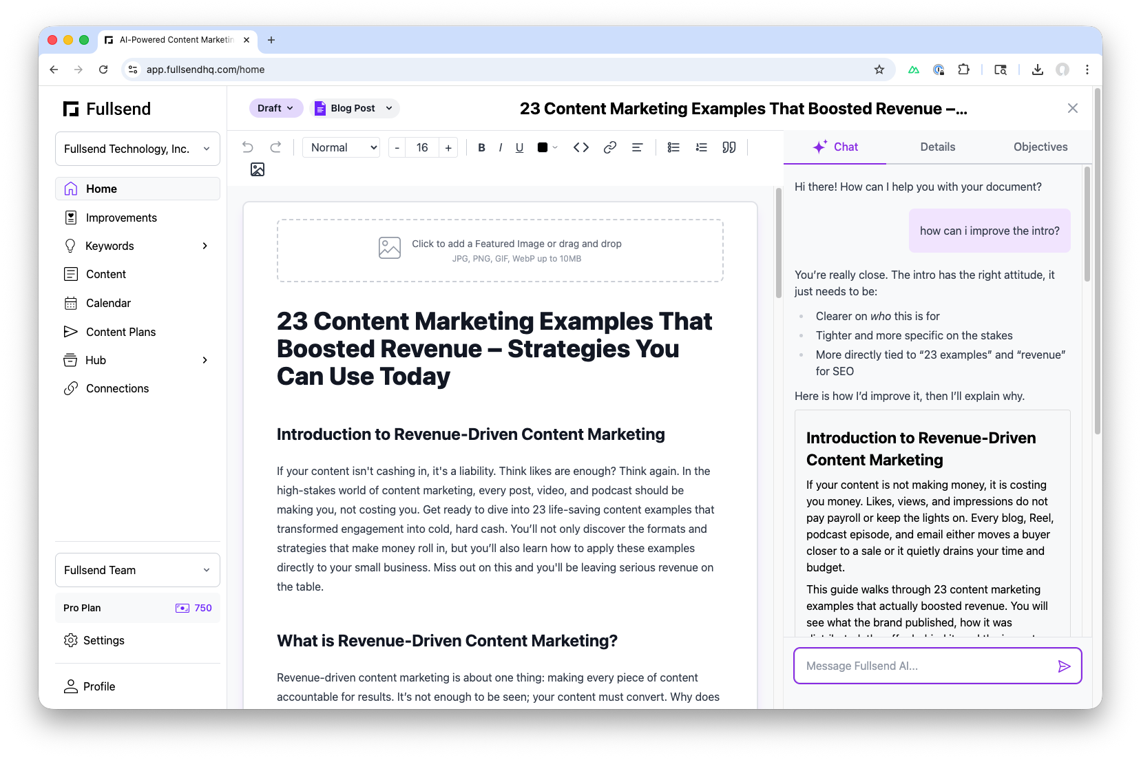 Content editor with AI chat assistant for real-time editing