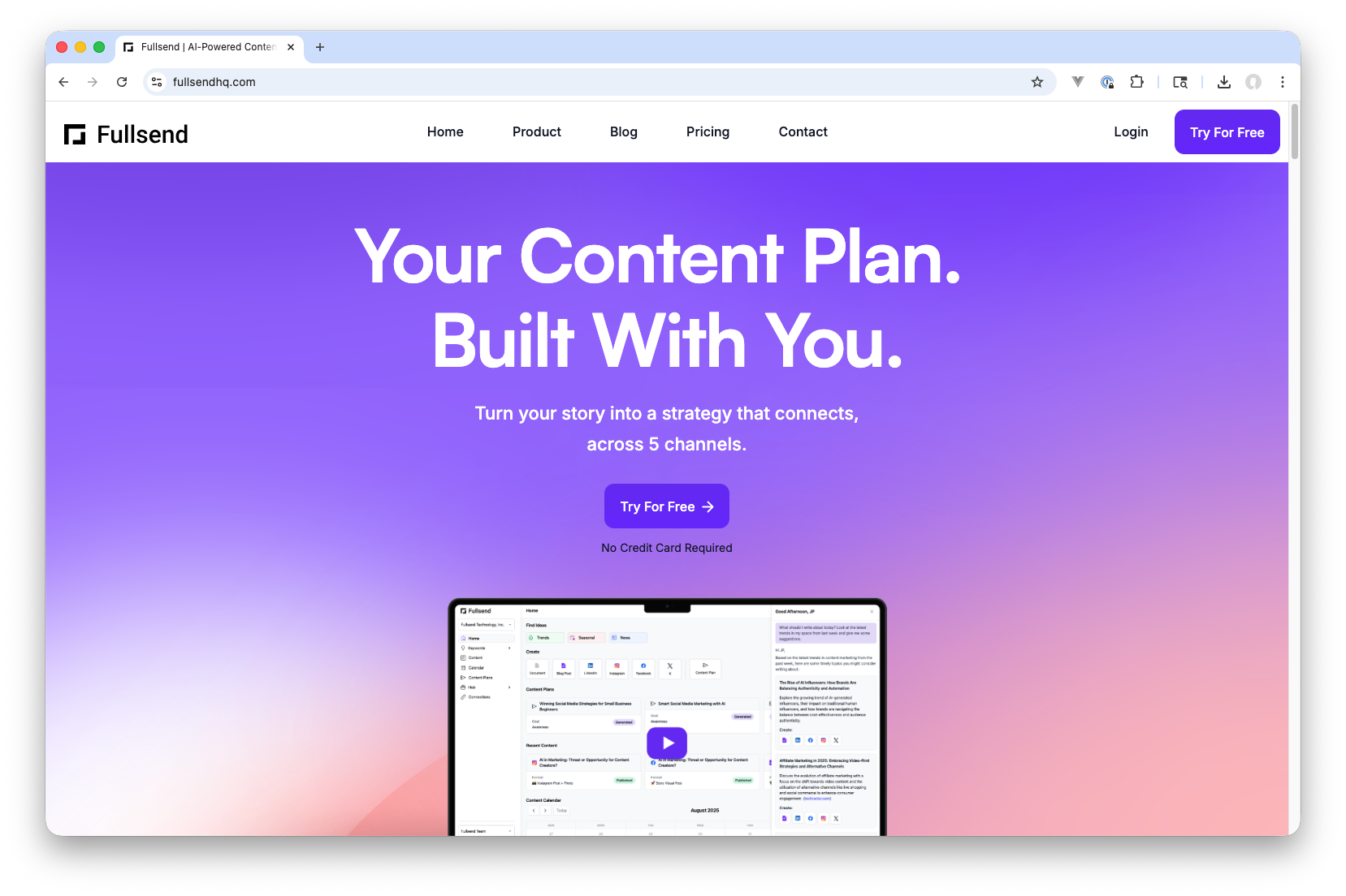 Fullsend landing page — Your Content Plan, Built With You